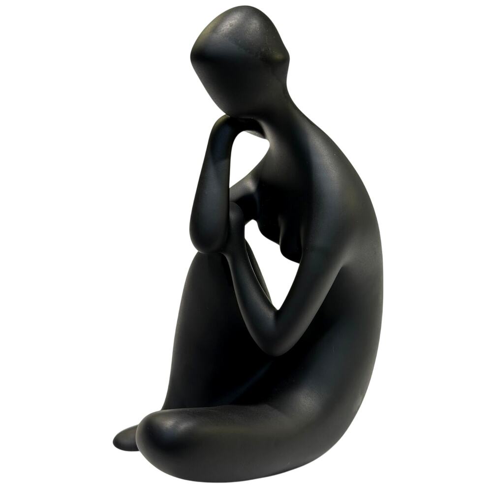 Royal Dux Bohemia Matte Black Porcelain Seated Nude Thinker Figurine MCM 5.75"